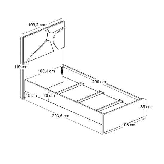 Κρεβάτι Bergamo  χρώμα φυσικό οξιάς 100x200εκ.