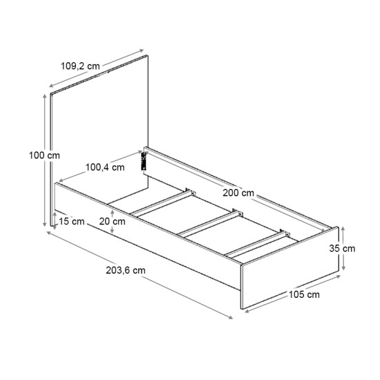 Κρεβάτι Troy  χρώμα γκρι σκυροδέματος 100x200εκ.