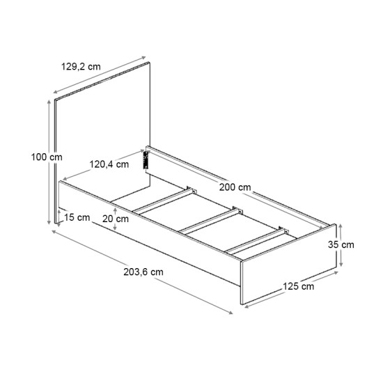 Κρεβάτι Troy  χρώμα καρυδί 120x200εκ.
