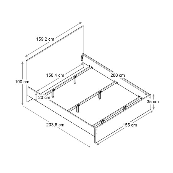Κρεβάτι Troy  χρώμα γκρι σκυροδέματος 150x200εκ.