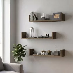 Ραφιέρα τοίχου Dark  3 τεμαχίων χρώμα καρυδί 60x15x12εκ.