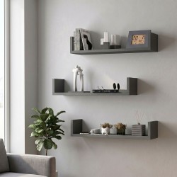 Ραφιέρα τοίχου Dark  3 τεμαχίων χρώμα ανθρακί 60x15x12εκ.