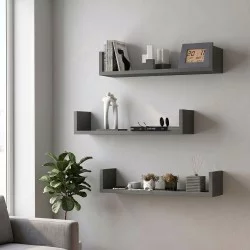 Ραφιέρα τοίχου Dark  3 τεμαχίων χρώμα ανθρακί 60x15x12εκ.