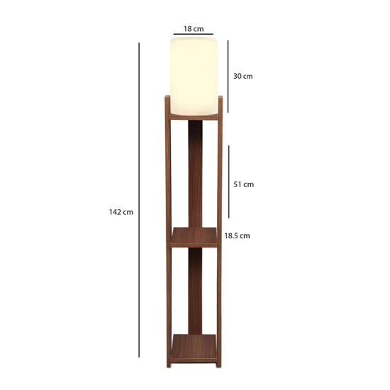 Φωτιστικό δαπέδου Verma I  E27 Mdf/ύφασμα Pvc χρώμα καρυδί - κρεμ 18,5x18,5x142εκ.