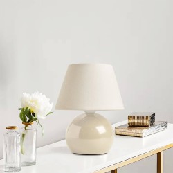 Φωτιστικό επιτραπέζιο Alaska  E27 μεταλλικό - ύφασμα Pvc χρώμα κρεμ Ø22x30εκ.