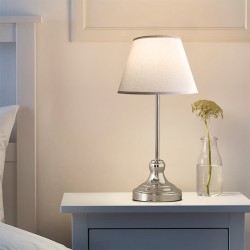 Φωτιστικό επιτραπέζιο Grace  E27 μεταλλικό - ύφασμα Pvc χρώμα ασημί - κρεμ Ø22x45εκ.