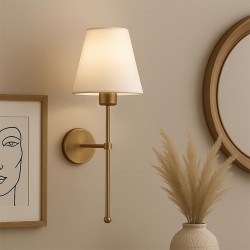 Απλίκα τοίχου Verma  E27 υφασμάτινη - μεταλλική χρώμα χρυσό - κρεμ 13x13x50εκ.