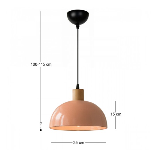Φωτιστικό οροφής Talis  E27 μεταλλικό μονόφωτο χρώμα salmon Ø25x100εκ.