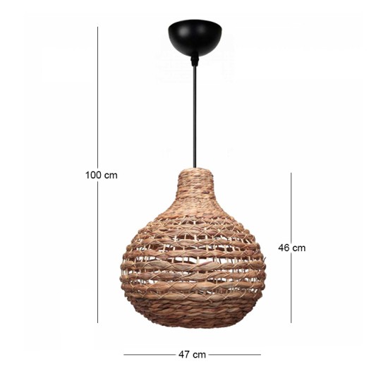 Φωτιστικό οροφής Faya  E27 wicker μονόφωτο χρώμα φυσικό Ø46x100εκ.