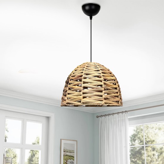 Φωτιστικό οροφής Kimi  E27 wicker μονόφωτο χρώμα φυσικό Ø30x80εκ.