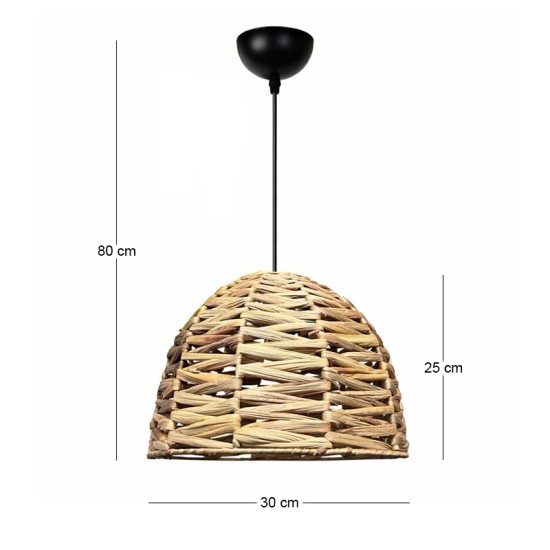 Φωτιστικό οροφής Kimi  E27 wicker μονόφωτο χρώμα φυσικό Ø30x80εκ.