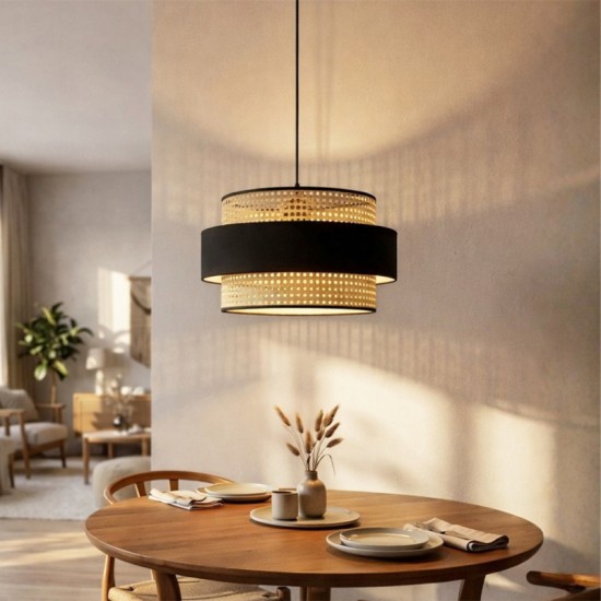 Φωτιστικό οροφής Orvia  E27 ρατάν μονόφωτο χρώμα φυσικό - μαύρο Ø30x70εκ.