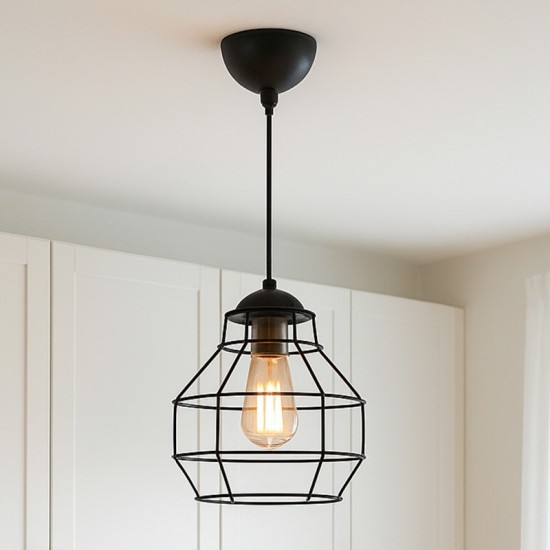 Φωτιστικό οροφής Rilo  E27 μεταλλικό μονόφωτο χρώμα μαύρο Ø16x100εκ.