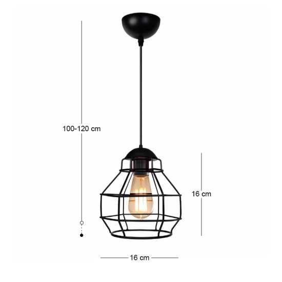 Φωτιστικό οροφής Rilo  E27 μεταλλικό μονόφωτο χρώμα μαύρο Ø16x100εκ.