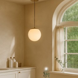 Φωτιστικό οροφής Lumi  E27 γυάλινο μονόφωτο χρώμα χρυσό - λευκό Ø15x120εκ.