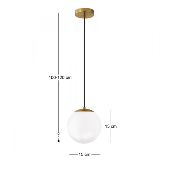 Φωτιστικό οροφής Lumi  E27 γυάλινο μονόφωτο χρώμα χρυσό - λευκό Ø15x120εκ.