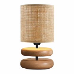 Φωτιστικό επιτραπέζιο Lucia  E14 ξυλινο - pe rattan χρώμα φυσικό Ø15x35εκ.