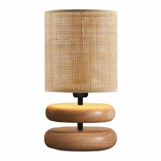 Φωτιστικό επιτραπέζιο Lucia  E14 ξυλινο - pe rattan χρώμα φυσικό Ø15x35εκ.