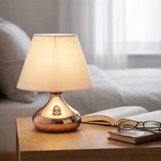 Φωτιστικό επιτραπέζιο Luvia  E27 μεταλλικό - ύφασμα Pvc χρώμα χρυσό - κρεμ Ø22x25εκ.