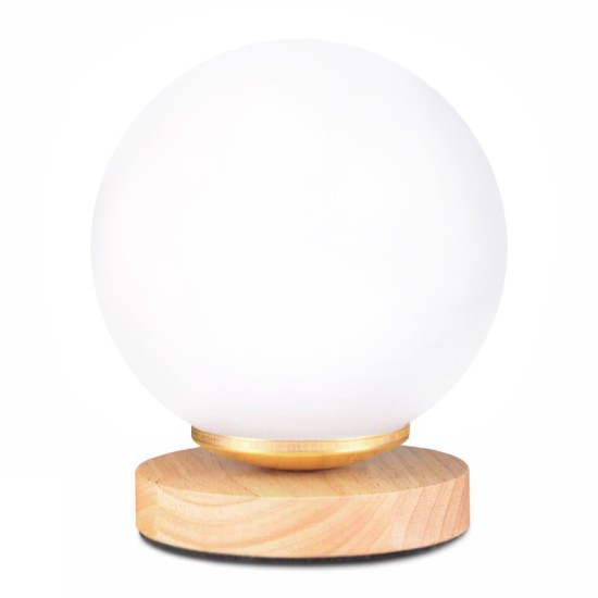 Φωτιστικό επιτραπέζιο Luma  E27 ξύλινο -  γυάλινο χρώμα φυσικό - λευκό Ø12x18εκ.
