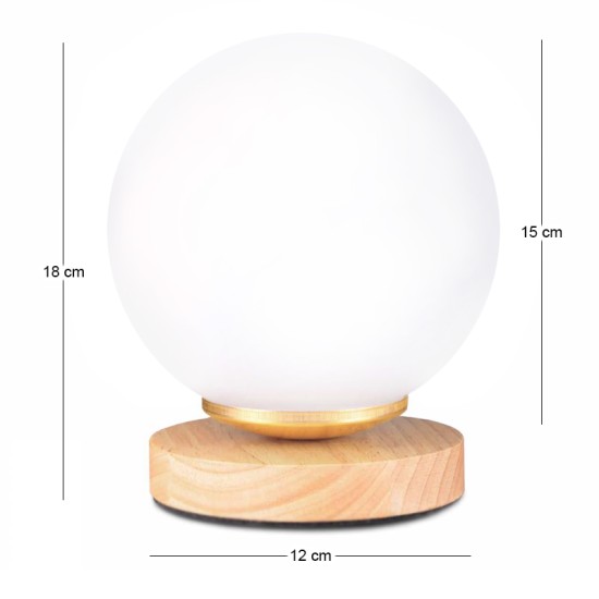 Φωτιστικό επιτραπέζιο Luma  E27 ξύλινο -  γυάλινο χρώμα φυσικό - λευκό Ø12x18εκ.