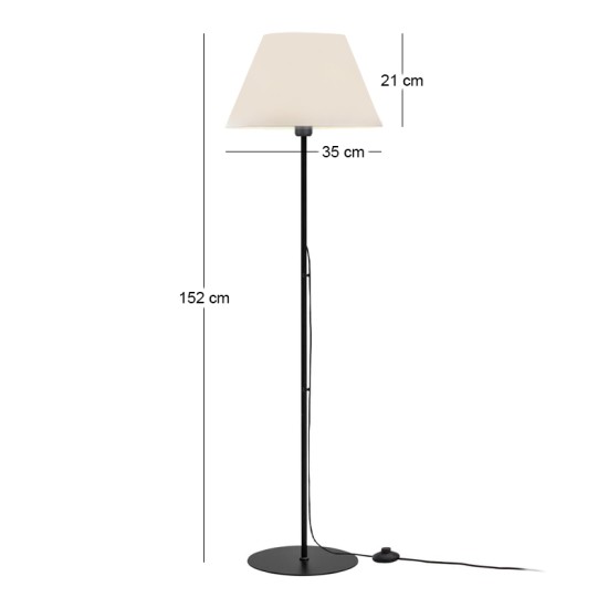 Φωτιστικό δαπέδου Vilo  E27 μεταλλικό - ύφασμα Pvc χρώμα μαύρο - λευκό Ø35x152εκ.