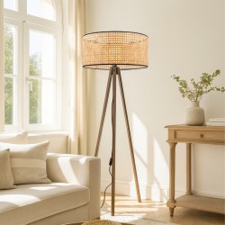 Φωτιστικό δαπέδου Rivo  E27 ξύλινο - ρατάν χρώμα φυσικό Ø38x140εκ.