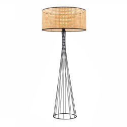 Φωτιστικό δαπέδου Solin  E27 μεταλλικό - ρατάν χρώμα μαύρο - φυσικό Ø38x140εκ.