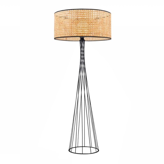 Φωτιστικό δαπέδου Solin  E27 μεταλλικό - ρατάν χρώμα μαύρο - φυσικό Ø38x140εκ.