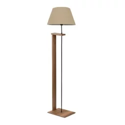 Φωτιστικό δαπέδου Moris  MDF - ύφασμα PVC χρώμα καρυδί - μπεζ Φ38x150εκ.