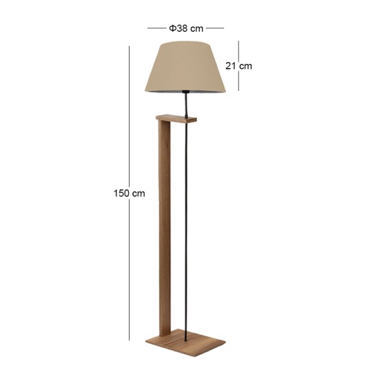Φωτιστικό δαπέδου Moris  MDF - ύφασμα PVC χρώμα καρυδί - μπεζ Φ38x150εκ.