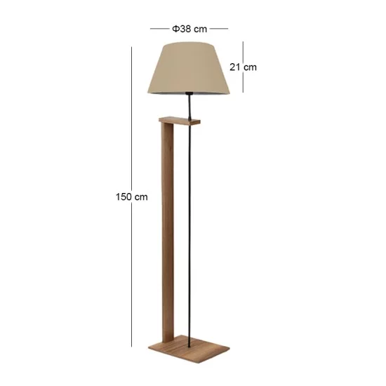 Φωτιστικό δαπέδου Moris  MDF - ύφασμα PVC χρώμα καρυδί - μπεζ Φ38x150εκ.