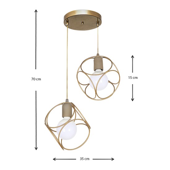 Φωτιστικό οροφής Lusita  E27 μεταλλικό δίφωτο χρώμα χρυσό 35x35x70εκ.