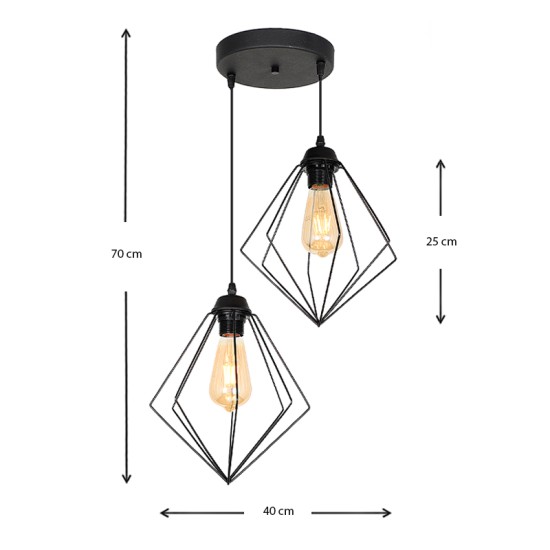 Φωτιστικό οροφής Nura  E27 μεταλλικό δίφωτο χρώμα μαύρο 40x40x70εκ.
