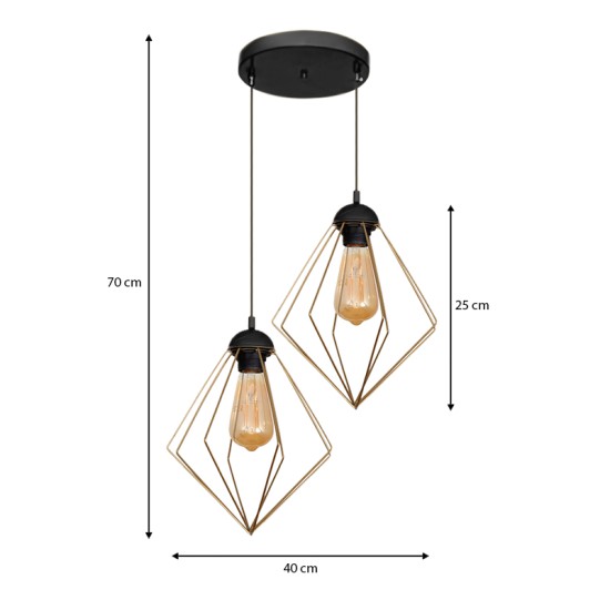 Φωτιστικό οροφής Nura  E27 μεταλλικό δίφωτο χρώμα χρυσό 40x40x70εκ.