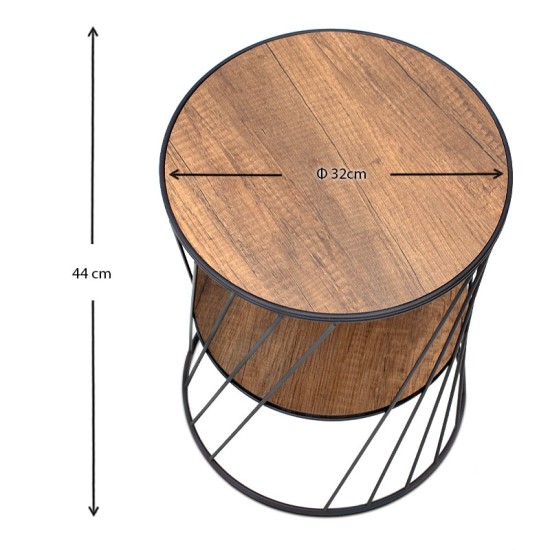 Βοηθητικό τραπεζάκι Jaspin  μεταλλικό - Mdf χρώμα μαύρο - καρυδί 32x32x44εκ.
