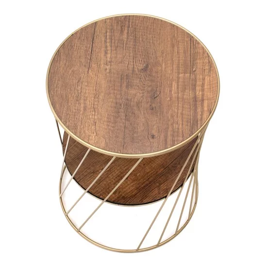 Βοηθητικό τραπεζάκι Jaspin  μεταλλικό - Mdf χρώμα χρυσό - καρυδί 32x32x44εκ.