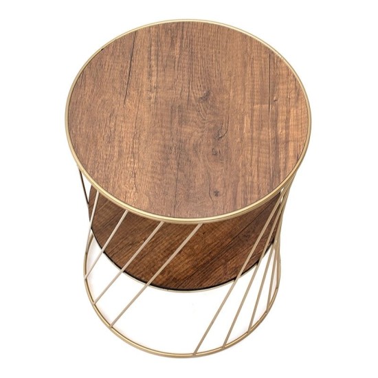 Τραπεζάκι βοηθητικό Jaspin  μεταλλικό - Mdf χρώμα χρυσό - καρυδί 32x32x44εκ.