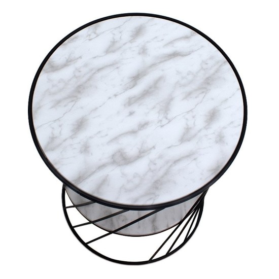 Βοηθητικό τραπεζάκι Jaspin  μεταλλικό - Mdf χρώμα μαύρο-λευκό εφέ μαρμάρου 32x32x44εκ.