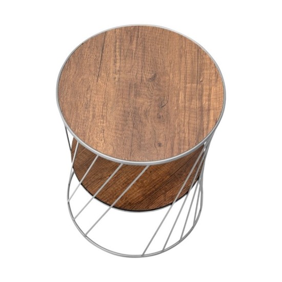 Βοηθητικό τραπεζάκι Jaspin  μεταλλικό - Mdf χρώμα ασημί - καρυδί 32x32x44εκ.