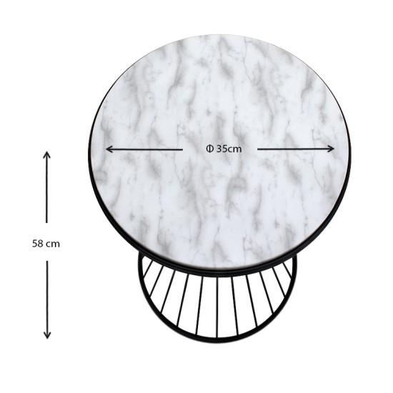 Βοηθητικό τραπεζάκι Hoffman  μεταλλικό - Mdf χρώμα μαύρο - λευκό εφέ μαρμάρου 35x35x58εκ.