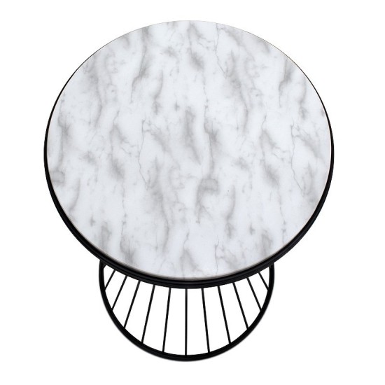 Βοηθητικό τραπεζάκι Hoffman  μεταλλικό - Mdf χρώμα μαύρο - λευκό εφέ μαρμάρου 35x35x58εκ.