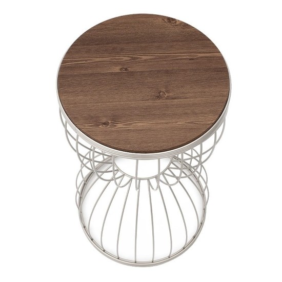 Τραπεζάκι βοηθητικό Pino  μεταλλικό - Mdf χρώμα λευκό - καρυδί 35x35x58εκ.