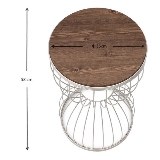 Τραπεζάκι βοηθητικό Pino  μεταλλικό - Mdf χρώμα λευκό - καρυδί 35x35x58εκ.