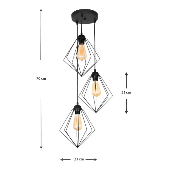 Φωτιστικό οροφής Nura  E27 μεταλλικό τρίφωτο χρώμα μαύρο 21x21x70εκ.