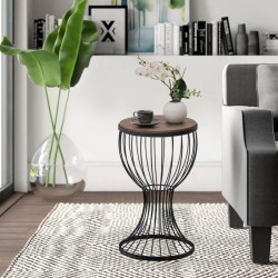 Βοηθητικό τραπεζάκι Aldora  μεταλλικό - Mdf χρώμα μαύρο - καρυδί 35x35x58εκ.