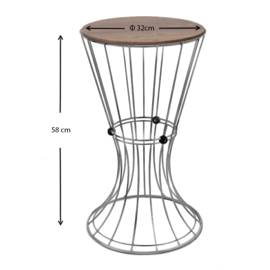 Βοηθητικό τραπεζάκι Girene  μεταλλικό - Mdf χρώμα ασημί - καρυδί 32x32x58εκ.