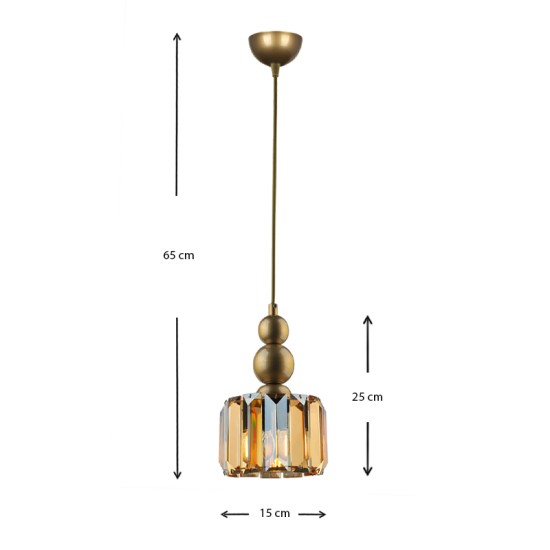 Φωτιστικό οροφής Alaba  E27 μεταλλικό - γυάλινο μονόφωτο χρώμα χρυσό 15x15x65εκ.