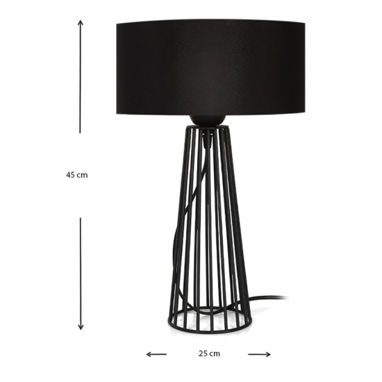 Φωτιστικό επιτραπέζιο Filip Megapap E27 μεταλλικό - υφασμάτινο χρώμα μαύρο 25x25x45εκ. - 0216725