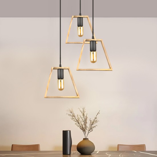 Φωτιστικό οροφής Tekli  E27 ξύλινο τρίφωτο χρώμα φυσικό 40x30x90εκ.